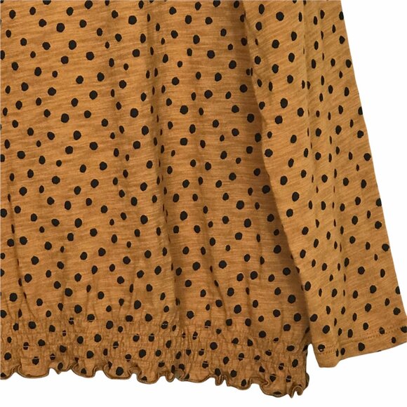 Old Navy Long Sleeve Lettuce Hem Top Gold Black Polka Dot Medium‎ - Picture 6 of 12